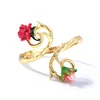 2019 new arrivals European and French wedding ring 18k gold plated enemalled rose shaped flower ring for womens and girls gifts