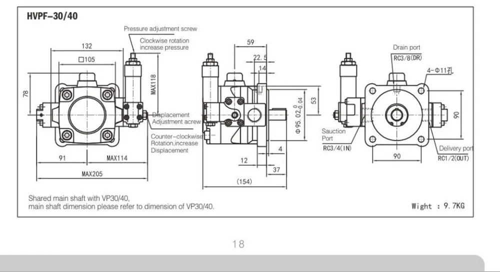 HVP40  Oil Vane Pump With Parallel Key/Spline key Medium Pressure Hydraulic