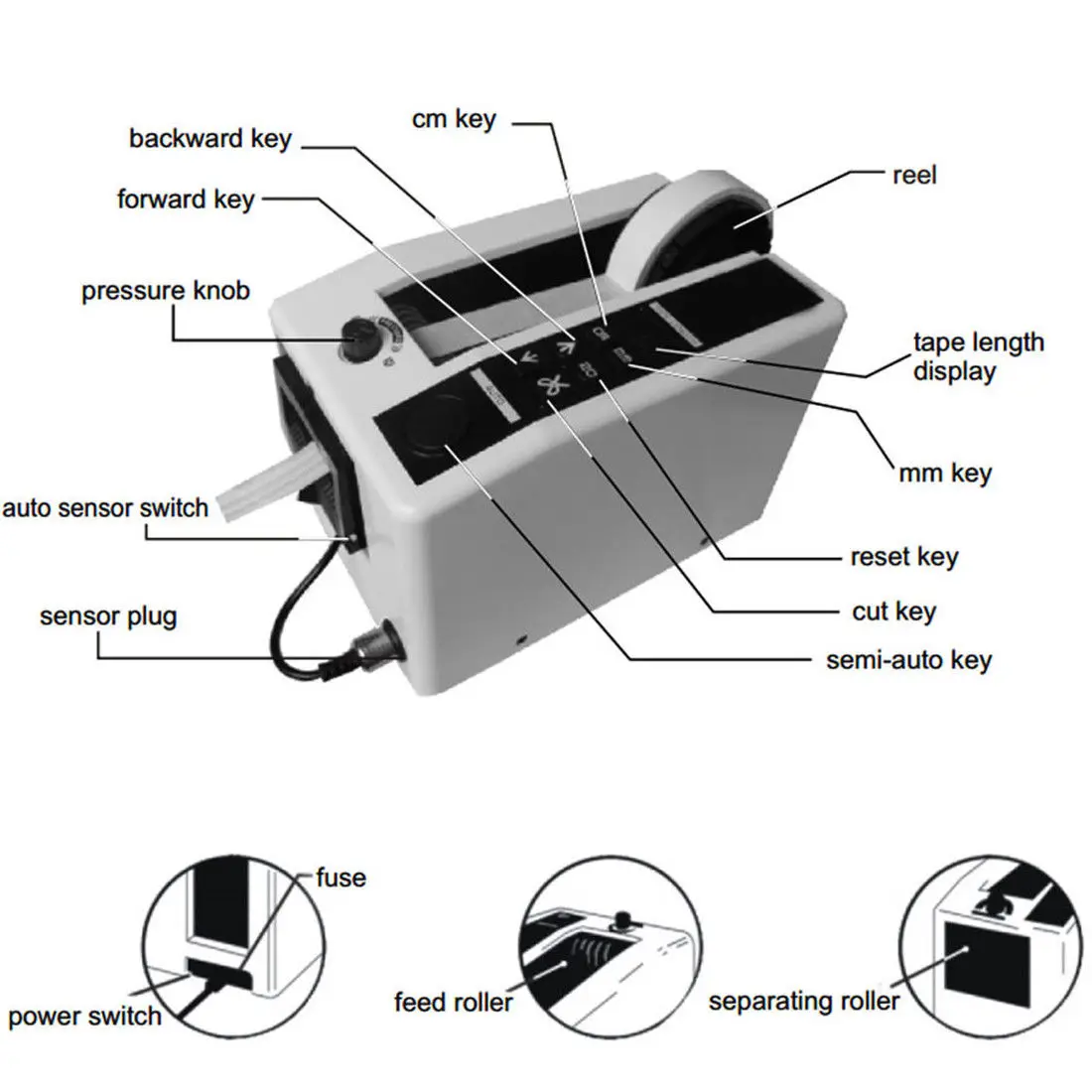 20-999mm M-1000 18W Automatic Tape Dispenser Electric Adhesive Tape Cutter Cutting Machine