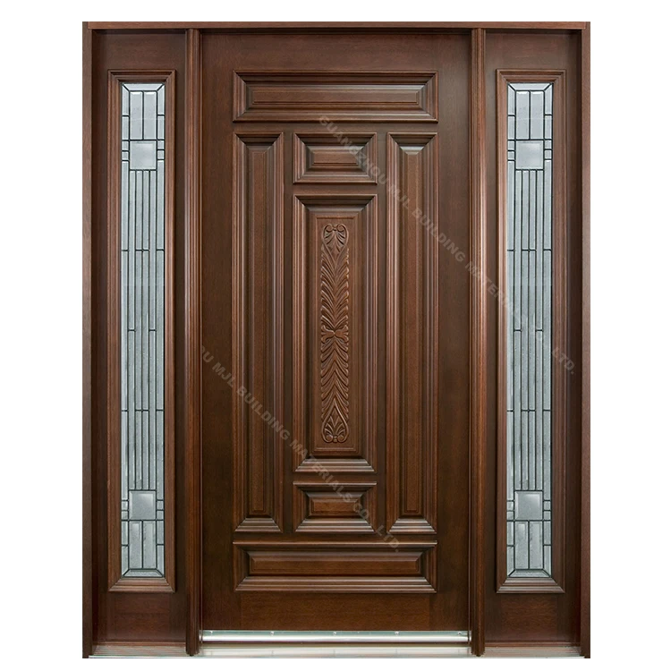 Fashion Design Exterior Polishing Carved Wooden Door Teak Wood