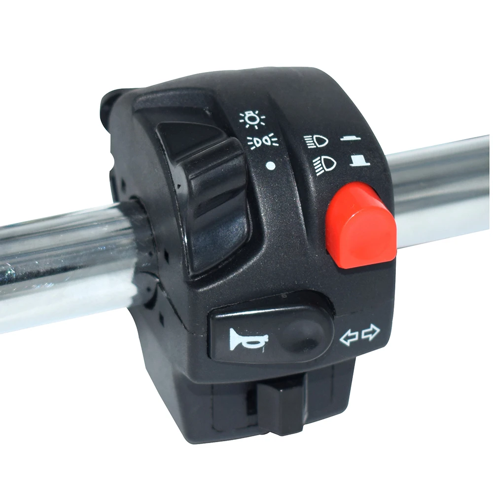 Aluminum 7/8 Motorcycle Handlebar Control Horn Start Kill Switch Button Momentary Action With Two Bullet Connectors Black Button 