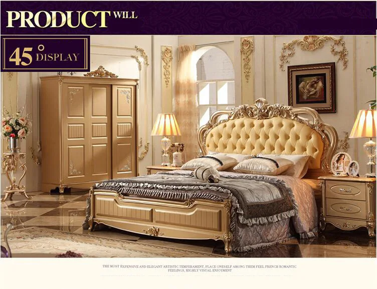 modern european solid wood bed Fashion Carved 1.8 m bed french bedroom furniture p10062