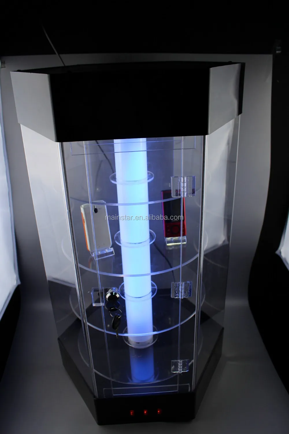 Locked Rotating 5 Tiers Led Illuminated Acrylic Revolving Display Case For Phone Accessory Buy
