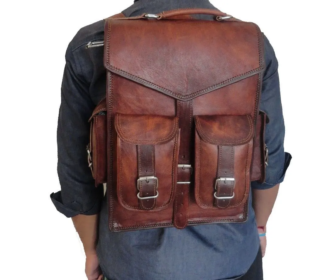 small leather laptop backpack