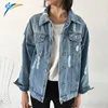 Women Basic Autumn And Winter Denim Jacket Vintage Long Sleeve Loose Female Jeans Outwear Casual Girls coat