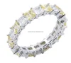 Fashion Prong setting Princess cut cubic zircon Yellow And Clear 925 sterling silver eternity band ring for women