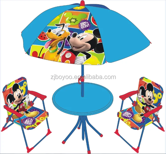 Kid Patio Table With 2 Folding Chairs Set W/ Beetle Umbrella Outdoor Garden Yard 