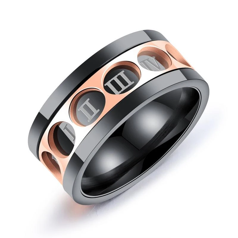 Men's Gift Jewelry Roman Numerals Silver Gold Black Spinner Titanium Steel Ring