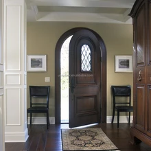Orientale traditionnelle style deux panneau arqu&eacute; porte d'entr&eacute;e en bois avec verre d'art