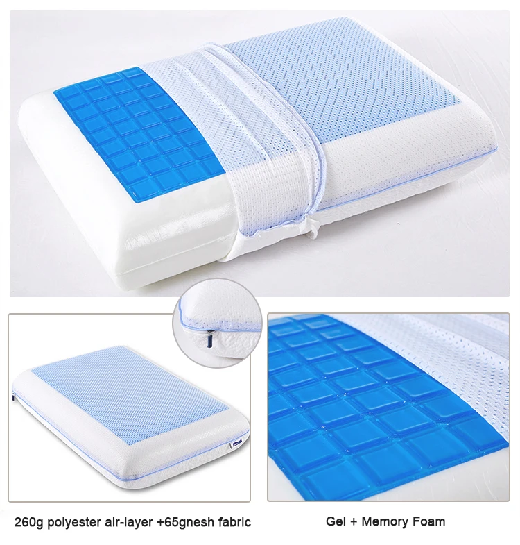 Hypoallergenic portable hotel bed sleeping headrest cooling gel memory foam pillow