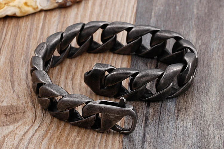 KALEN 316L Stainless Steel Brushed Link Chain Bracelets For Men 22cm Chunky Homme Wrist Bracelets Jewelry