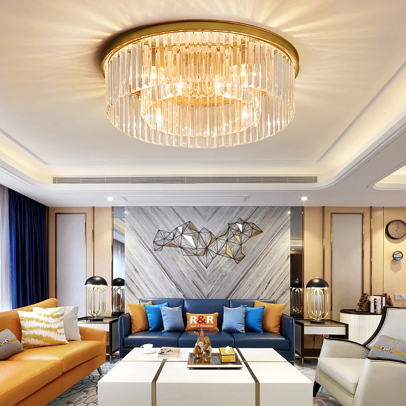 Zhongshan New Design Living room fancy crystal round gold kitchen brass modern led decorative ceiling light for home  bedroom