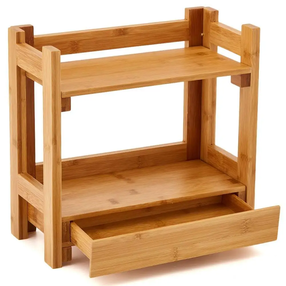 Bamboo Wooden Two Tier Dressing Table Storage Rack,Table Cosmetic