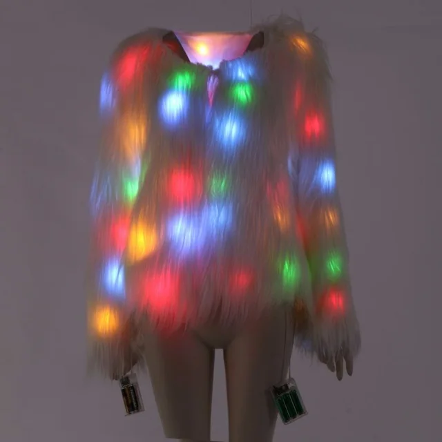 New Design Stage Costumes LED Luminous Coat Dance Show Faux Fur Coat Nightclub Autumn Winter Female Outwear