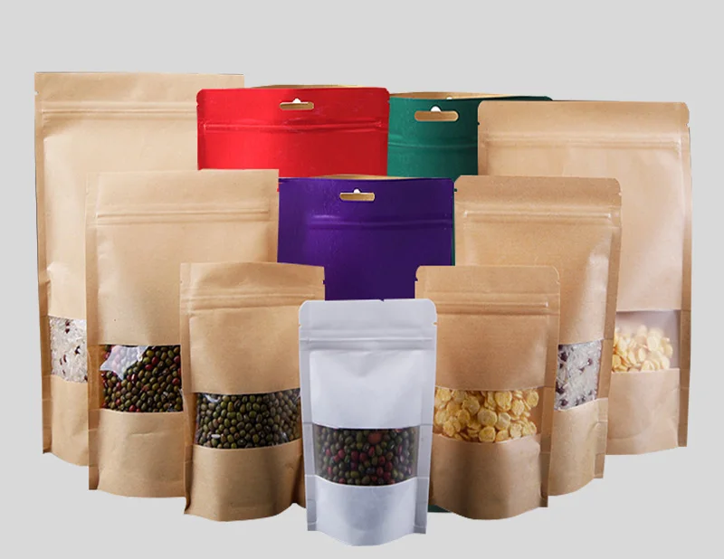 Ziplock Dried Resealable Zipper Foil Lined Brown Kraft Food Packaging