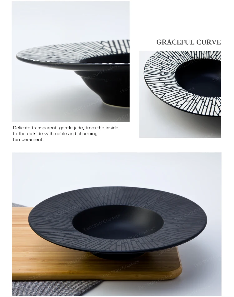 special design ceramic tableware deep dinner plate matt black plates