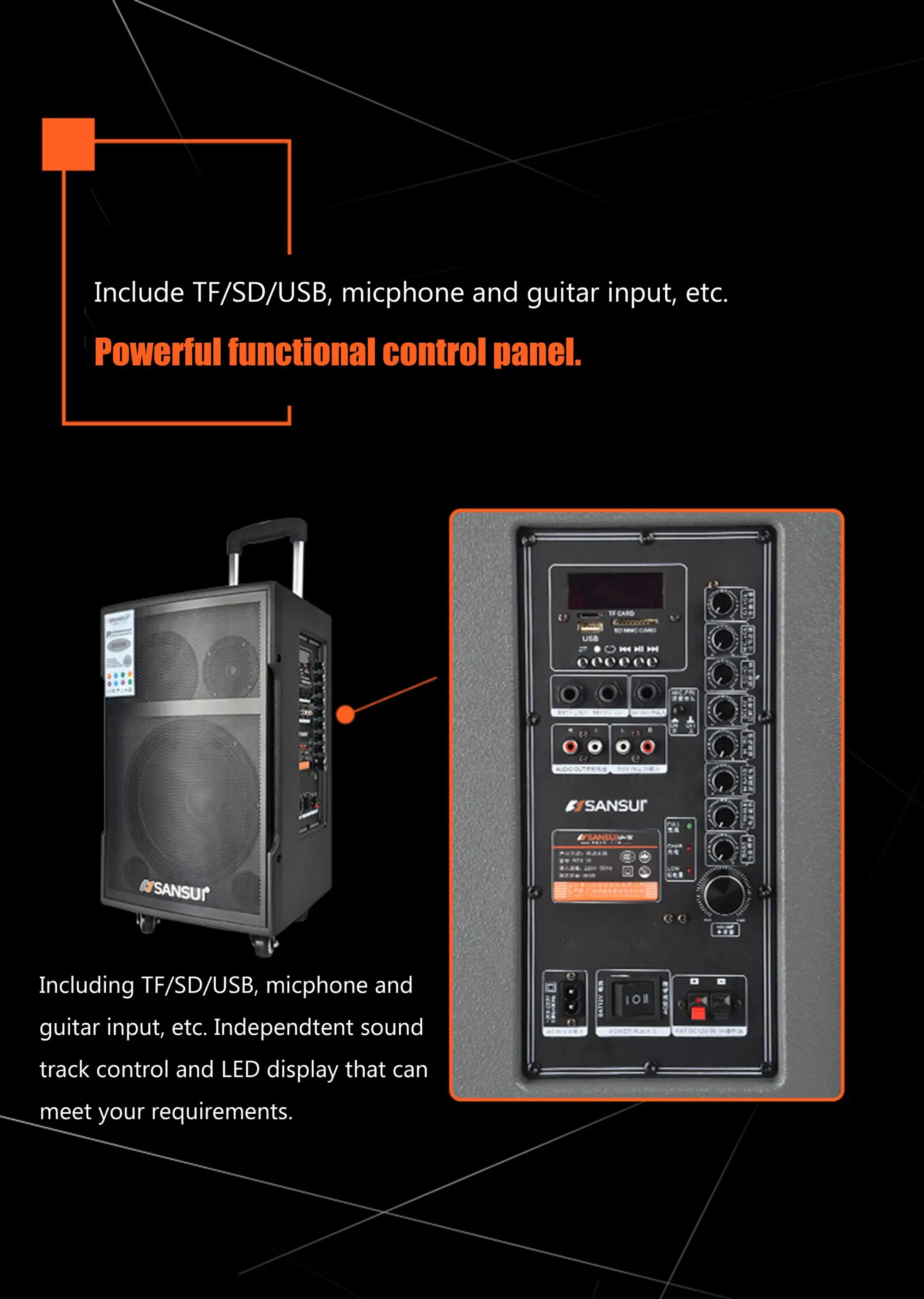 20000mAh Battery 3800W Power! 15 inch Sansui High Quality Party Wood karaoke portable wireless bluetooth speaker - ANKUX.COM