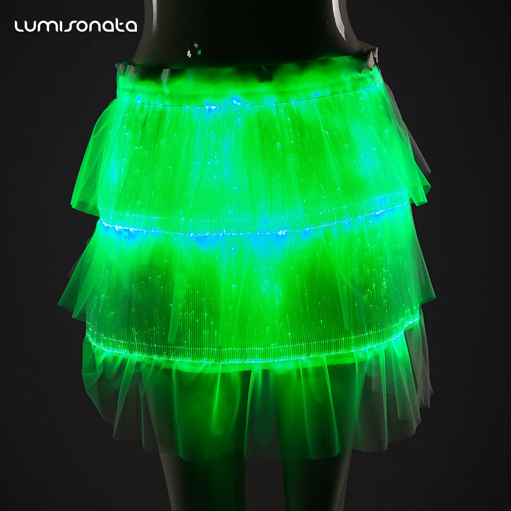 Light Up Fashion Skirts Glow In The Dark Sexy Dress Luminous Fiber Optic Club Mini Tutu Skirt
