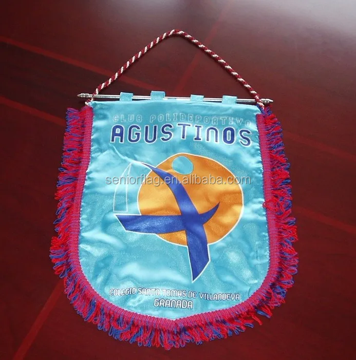 High Quality Custom Satin Polyester Mini Hanging Sports Team Banner Soccer Football Club