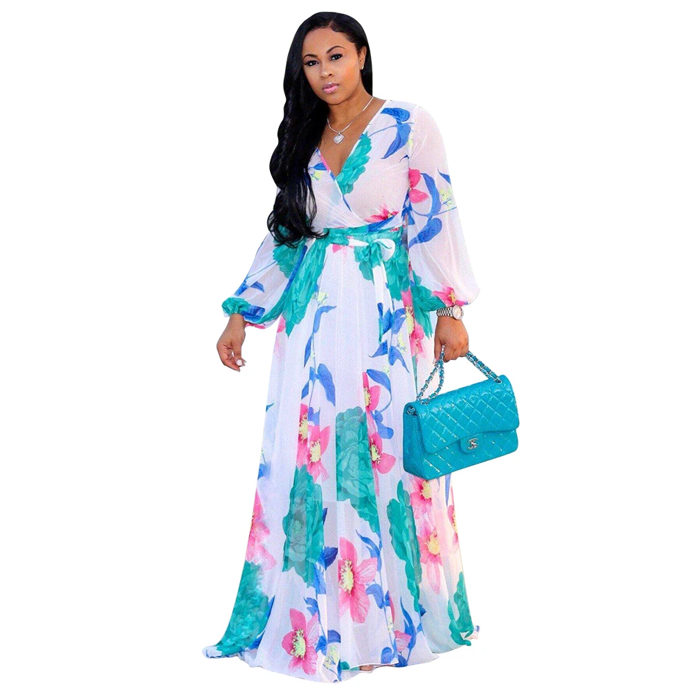 जातीय नई फैशन महिलाओं मैक्सी प्रिंट पोशाक लंबी उच्च गुणवत्ता गर्मियों में समुद्र तट शिफॉन पार्टी ड्रेस