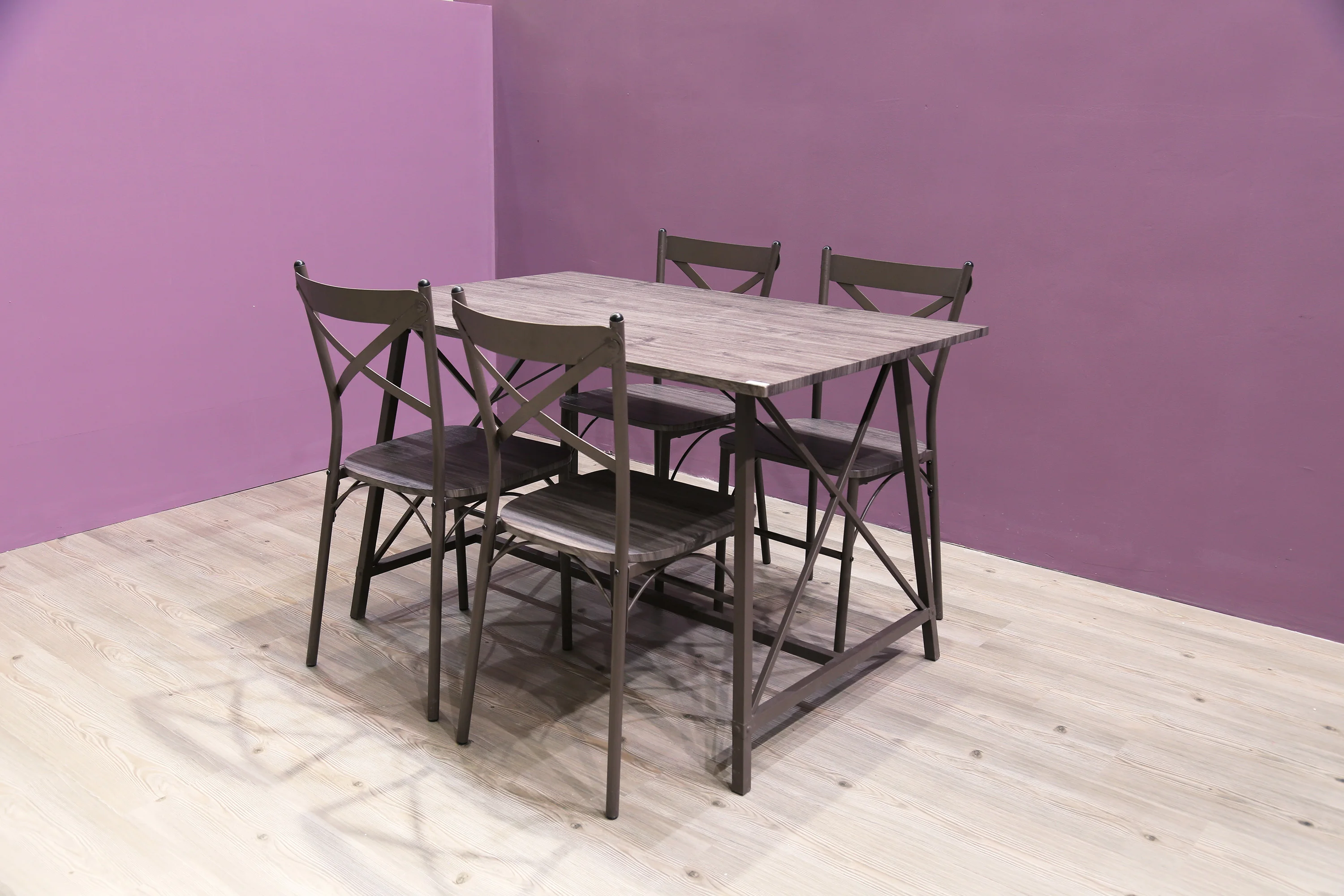 Home restaurant kithcen antique furniture wooden desktop metal legs 4 seater rustic industrial dining room table