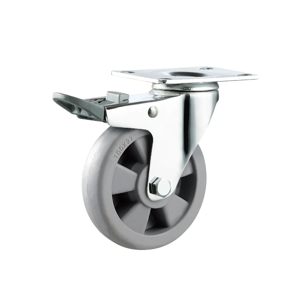 75mm 100mm 125mm Screw Thread Stem Swivel Grey PP Wheel Durable  Caster Wheels For Material Handling Equipments