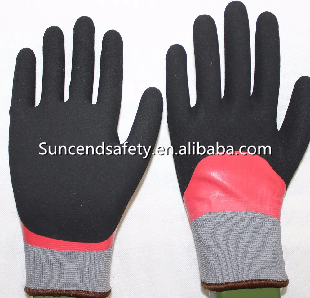 Fabric Crayfish Rubber Laminated Gloves / Sugarcane Chop Gloves / Rubber Coating Gloves Buy