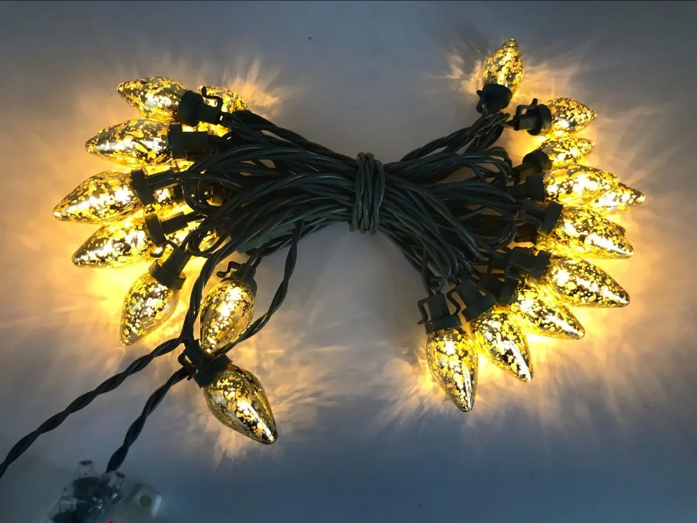 Ul Listed Mercury Gold C7 Led Christmas Light Bulb Waterproof Xmas String Lights Outdoor For