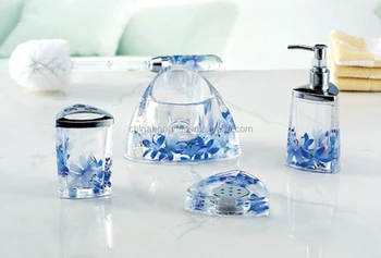 4pcs Fional Blue Flower Design Plastic Oil Floating Acrylic 4pcs Fional Blue Flower Design Plastic Oil Floating Acrylic Bathroom Accessories Set