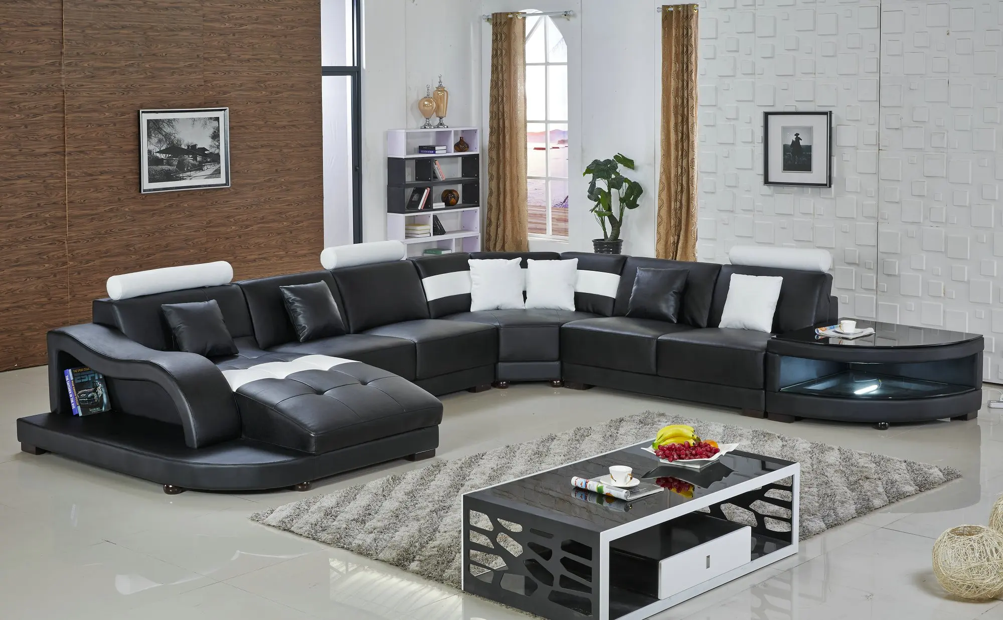 Guangzhou home furniture 7 seater sectional leather sofa with led light
