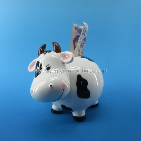 Cute cartoon cow design  ceramic piggy bank, lovely piggy bank animal shape, cow euro money bank