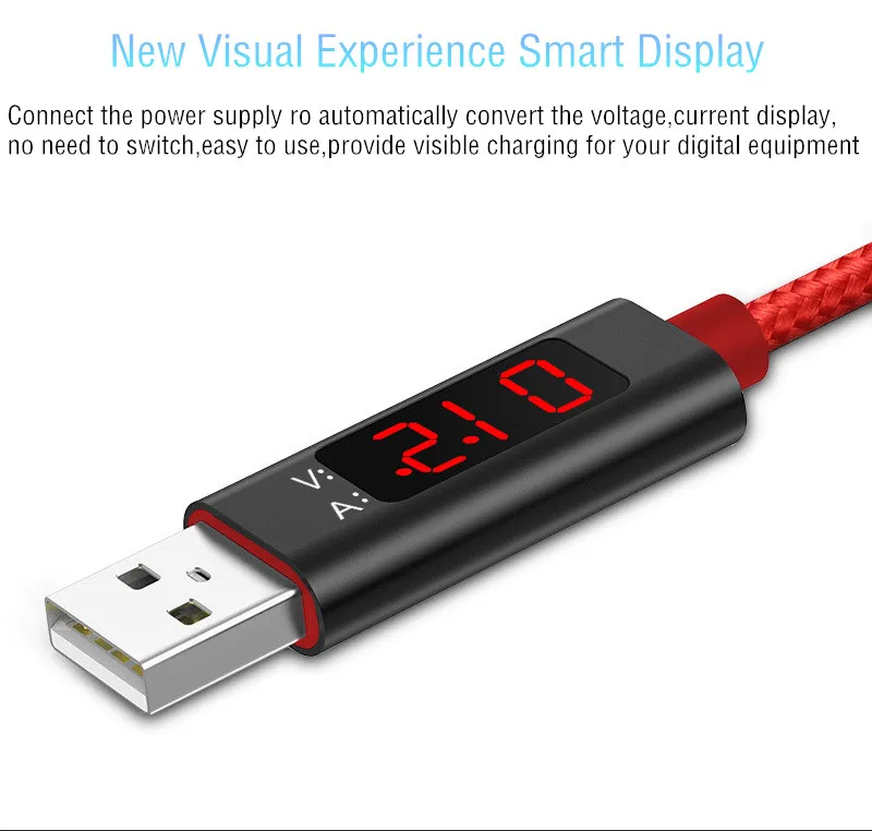 2019 New Data Cable LED Display Usb Cord 2.0 Data/Sync Fast Charger Usb Cable Data Suitable For Apple For Android