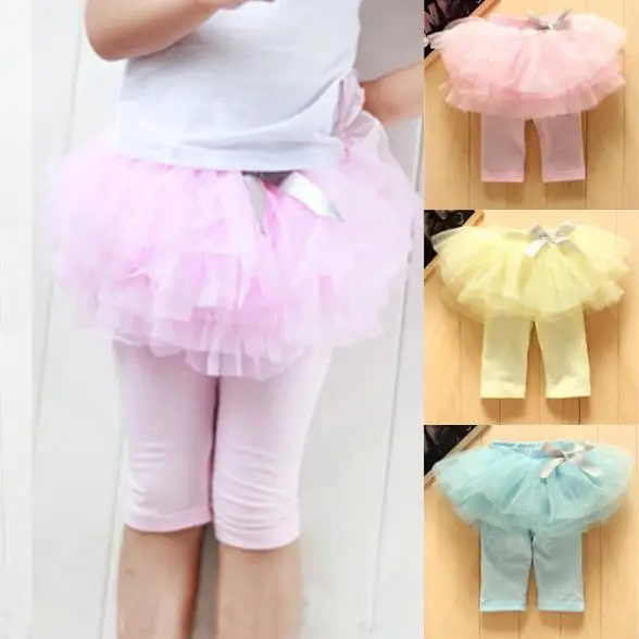 Hot Selling Kids Baby Girls Skirts Summer Skirt Leggings Gauze Pants Party Skirts Bow Candy Tutu