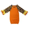 Halloween Candy Corn Prints Infant Clothes Newborn Sleep suits Orange Raglan Baby Ruffle Gowns Dress