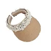 Burst sell high quality empty top straw hats wholesale custom design summer sunshade pearl straw visor hat