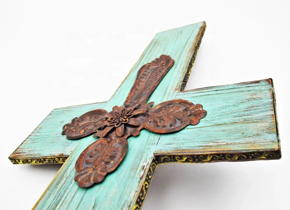 Wholesale Green Rustic Wooden Crosses With Antique Vintage Engraved