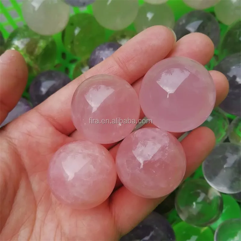 Customized Small Crystal Sphere Natural Polished Stone Clear Rose