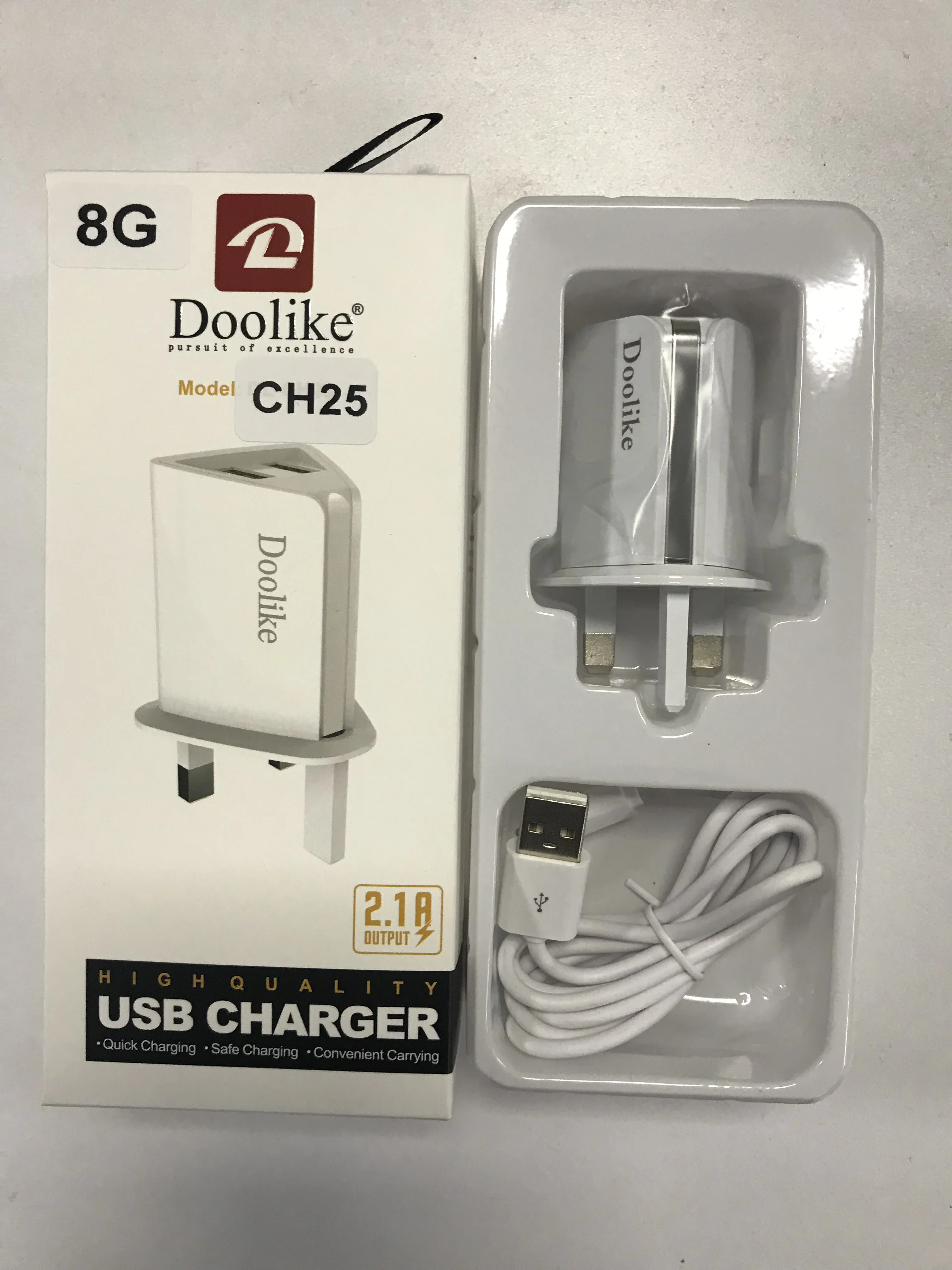 Dual USB Wall Charger with USB Charging Cable Portable UK Plug 5V-2.1A Charger Adapter