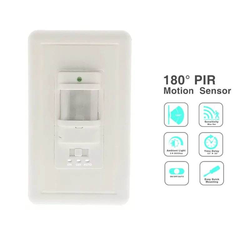 100v240v/ac Wall Mounted Pir Motion Sensor Automatic Pir Light Switch With 9m Max Sensor