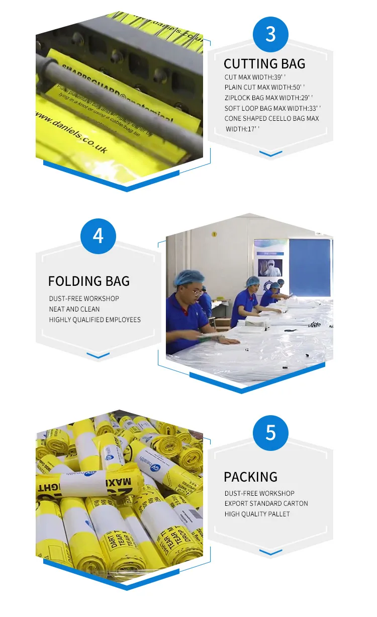 Large red autoclave medical biohazard waste bags disposal