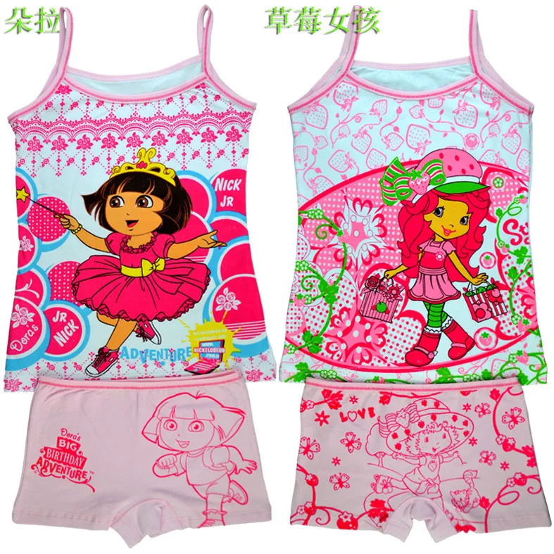 Lycra cotton underwear manufacturers selling children cartoon princess girls condole belt vest pants pajamas suit T