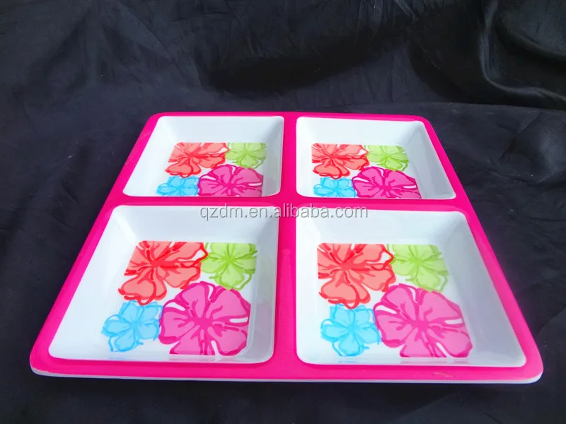 Square Shape Melamine 4 Section Plate,Melamine Square Divider Plate