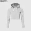 women fitted long sleeves gray core cropped hoodie