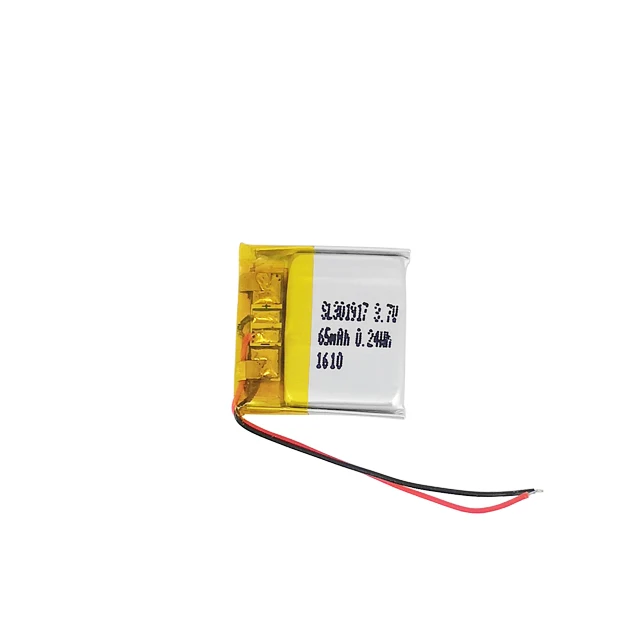 small cell rechargeable 3.7v li-polymer lithium battery 301917 65mah for led light