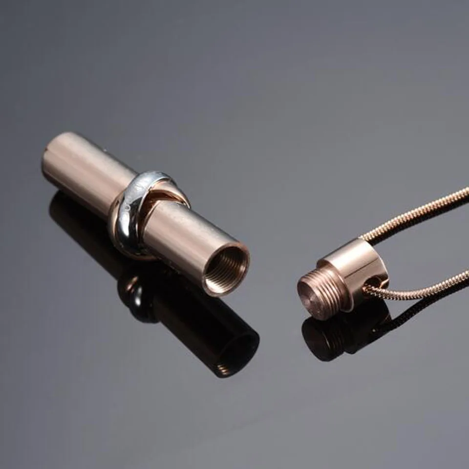 Stainless steel love memories together forever daughter rose gold cylinder commemorative pendant urn cremation necklace