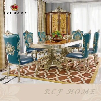 European Style Luxury 6 Seater Wooden Dining Tables Person Square Restaurant Wood Carve Table