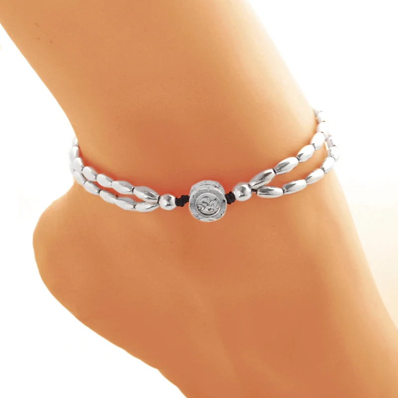 Silver 4-Layer Summer Boho Anklet – Buddha Bead Ball Chain – Women’s Foot Jewellery
