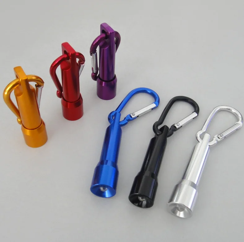 
factory price aluminum mini keychain button batteries promotional 1 led flashlight with carabiner 