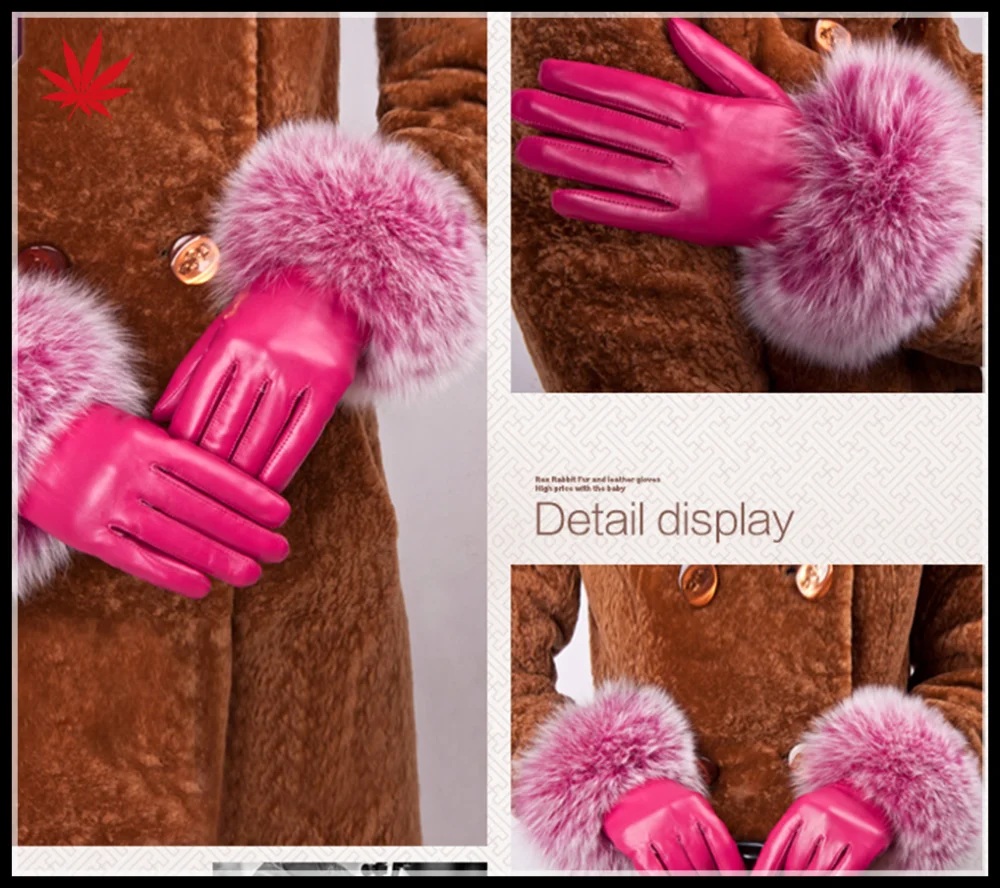 High quality ladies Fur touch screen sheepskin leather gloves