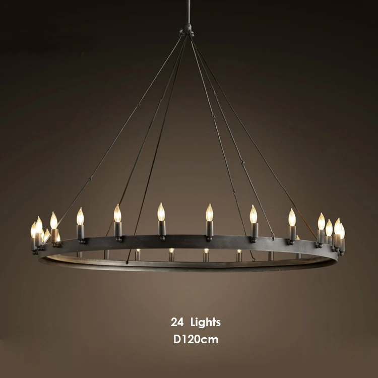 US Vintage Rustic Style Black Iron and Big E14 LED candle chandelier